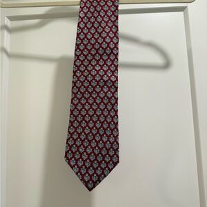 Valentino Luxury Men’s Necktie - 100% Silk - Burgundy and Light Blue Floral Tie